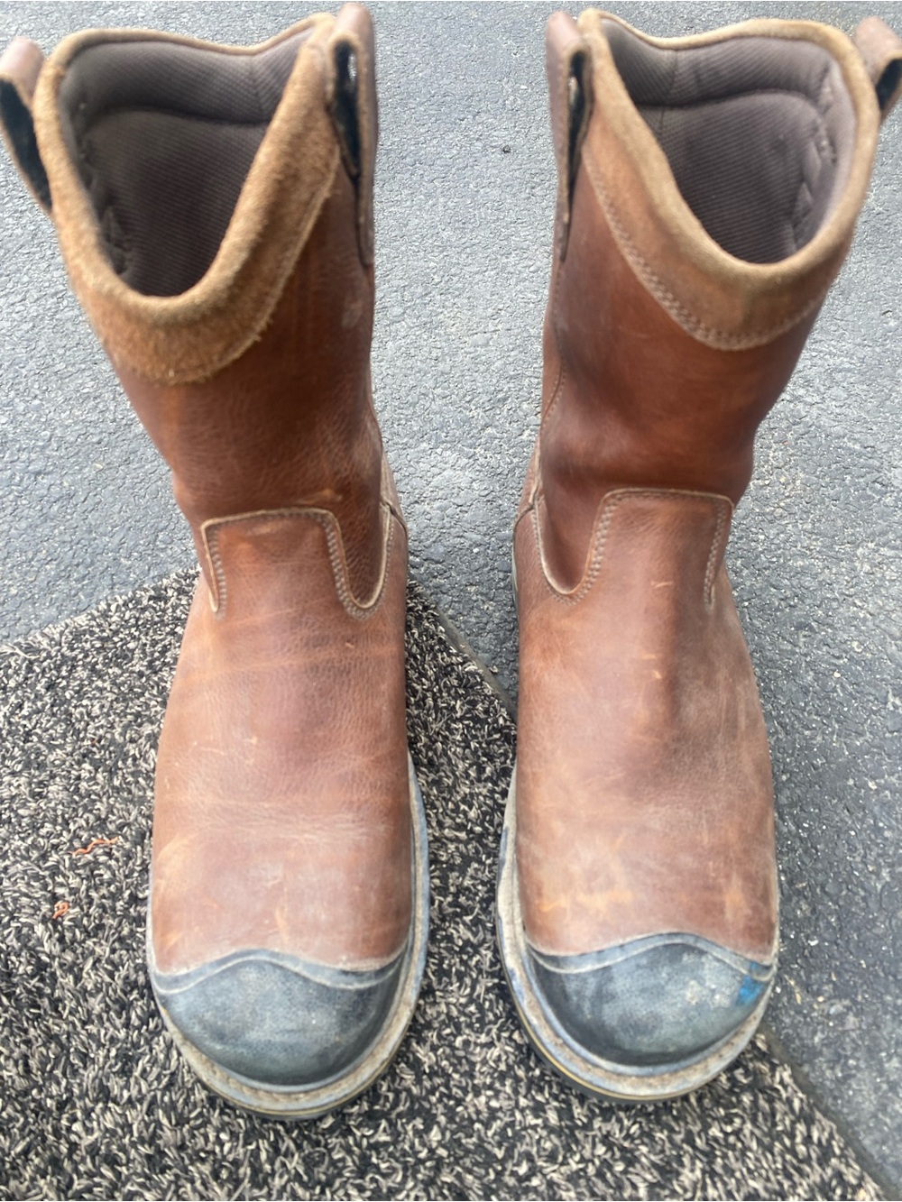 Keen Men's Brown Leather Work Boots - Rugged Pull-On Style Steel Toed